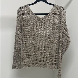 Sarah Pacini Beige with Metallic Threads, Open-Knit Sweater